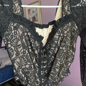 Gorgeous lace Victorian style black crop top shirt
